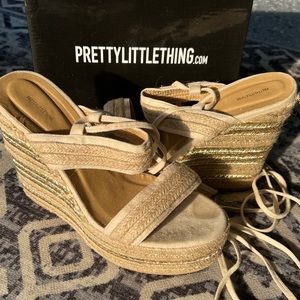 Pretty little thing gold espadrille wedges
